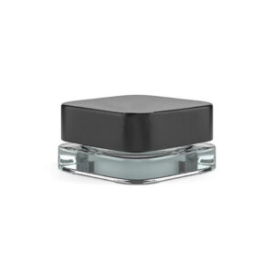 CHILD RESISTANT | 9ML QUBE CLEAR GLASS CONCENTRATE JAR W/ BLACK CAP (QTY 250)