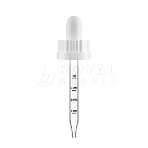 G:\Shared drives\Royal Supply\Royal Supply\Pictures\1. Product Pictures\Stock Product Pictures\6. Tincture Bottles\Tincture Bottles Watermark\1ml CR Graduated Ribbed Glass Dropper Cap for 1oz Bottles - White