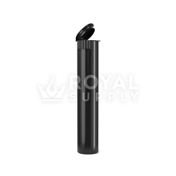 98MM CHILD RESISTANT | POP TOP OPAQUE PLASTIC PRE-ROLL TUBES, BLACK (QTY 1,000)