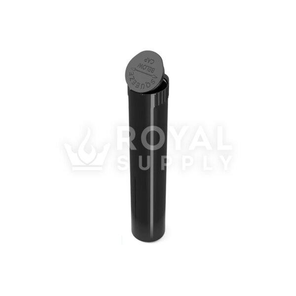 98MM CHILD RESISTANT | POP TOP OPAQUE PLASTIC PRE-ROLL TUBES, BLACK (QTY 1,000)