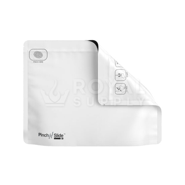 CHILD RESISTANT & TAMPER EVIDENT | PINCH N SLIDE 3.0 WHITE MYLAR EXIT BAGS, LARGE, QTY 250