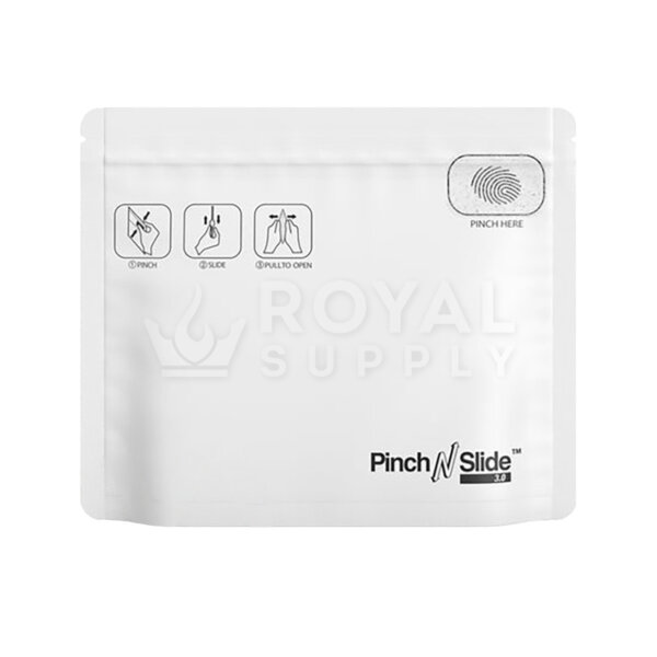 CHILD RESISTANT & TAMPER EVIDENT | PINCH N SLIDE 3.0 MATTE WHITE MYLAR EXIT BAGS, MEDIUM, QTY 250
