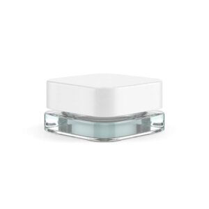 CHILD RESISTANT | 9ML QUBE CLEAR GLASS CONCENTRATE JAR W/ WHITE CAP (QTY 250)