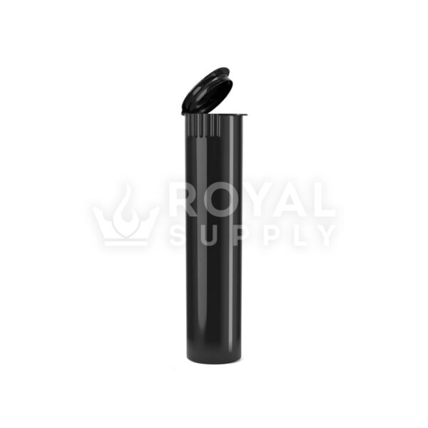 80MM CHILD RESISTANT | POP TOP OPAQUE PLASTIC PRE-ROLL TUBES, BLACK (QTY 1,000)