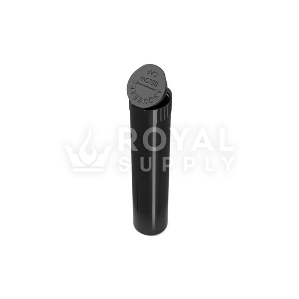 80MM CHILD RESISTANT | POP TOP OPAQUE PLASTIC PRE-ROLL TUBES, BLACK (QTY 1,000)