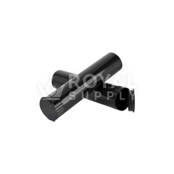 80MM CHILD RESISTANT | POP TOP OPAQUE PLASTIC PRE-ROLL TUBES, BLACK (QTY 1,000)